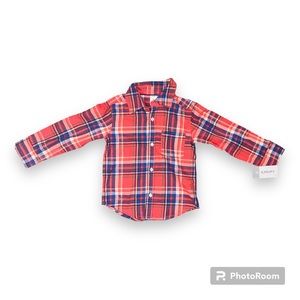 Carter's 2T Button Up Shirt Long Sleeve Plaid Orange, Blue & White (NWT)